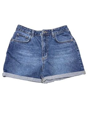 DEFACTO Denim Mom Shorts Cuffed High Rise Normcore Casual Blue